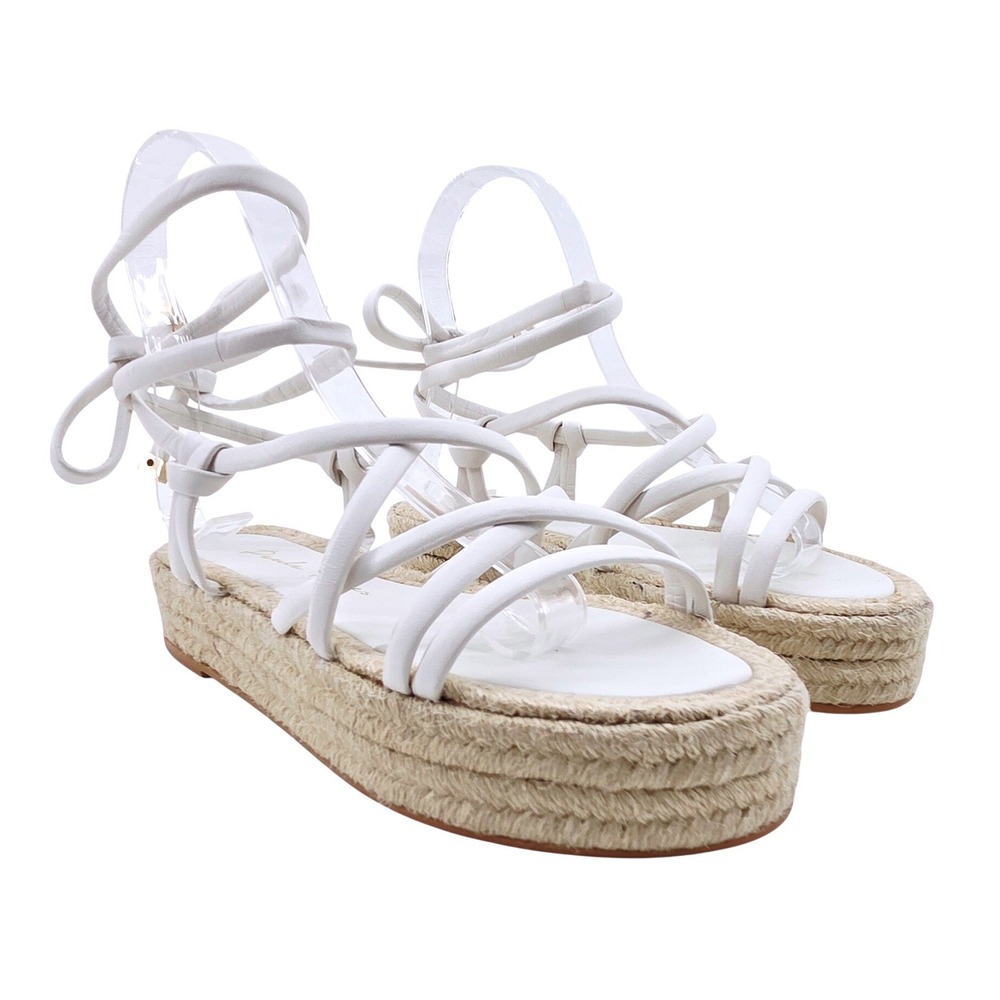 PAULA TORRES Eva Lace-up Leather Espadrille Sandals‎ In White - Size 6